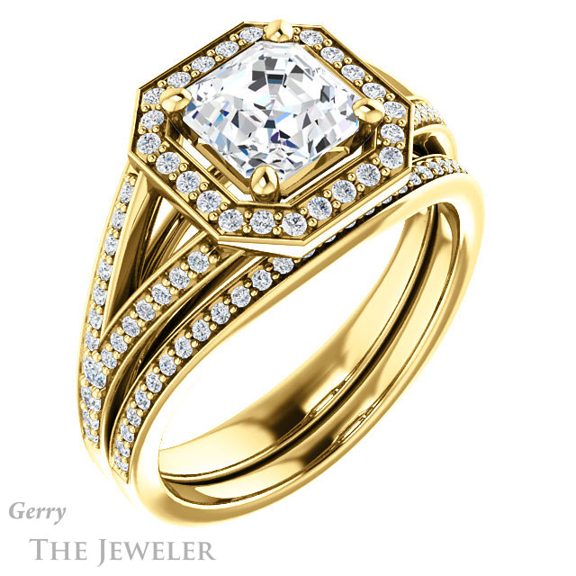14k Yellow Gold Asscher Cut Forever One Engagement Ring Setting #GTJ1091-asscher-fo-y 6 14k Yellow Gold Asscher Cut Forever One Engagement Ring Setting #GTJ1091-asscher-fo-y
