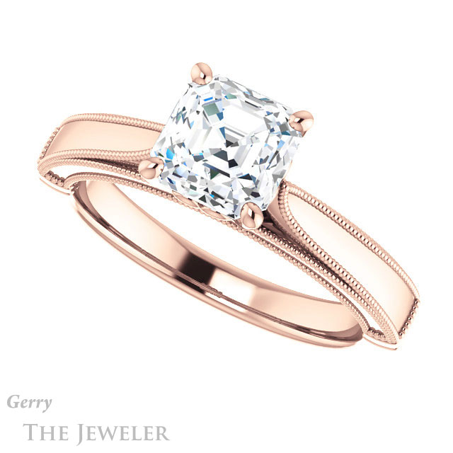 Asscher Cut Forever One Engagement Ring Setting #GTJ1092-asscher-fo-r | Gerry The Jeweler 14k Rose Gold Asscher Cut Forever One Engagement Ring Setting #GTJ1092-asscher-fo-r
