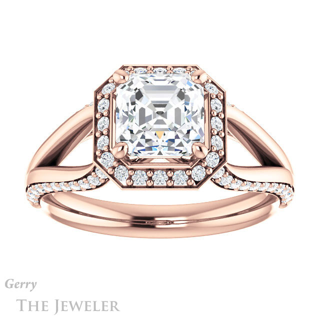 14k Rose Gold Asscher Cut Forever One Engagement Ring Setting #GTJ1094-asscher-fo-r