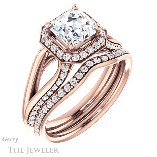 14k Rose Gold Asscher Cut Forever One Engagement Ring Setting #GTJ1094-asscher-fo-r