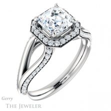 14k White Gold Asscher Cut Forever One Split Shank Halo Ring #GTJ1094-asscher-fo-w 4 14k White Gold Asscher Cut Forever One Split Shank Halo Ring #GTJ1094-asscher-fo-w