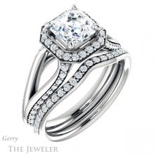 14k White Gold Asscher Cut Forever One Split Shank Halo Ring #GTJ1094-asscher-fo-w 6 14k White Gold Asscher Cut Forever One Split Shank Halo Ring #GTJ1094-asscher-fo-w