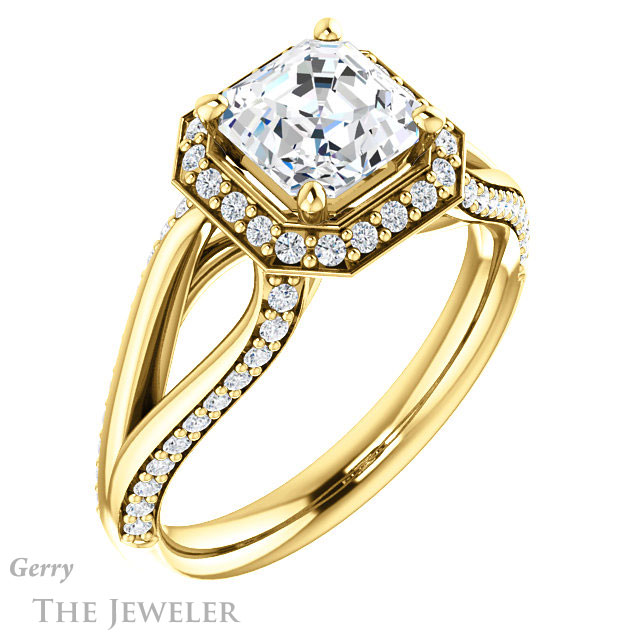 14k Yellow Gold Asscher Cut Forever One Engagement Ring Setting #GTJ1094-asscher-fo-y