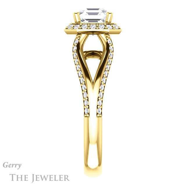 14k Yellow Gold Asscher Cut Forever One Engagement Ring Setting #GTJ1094-asscher-fo-y