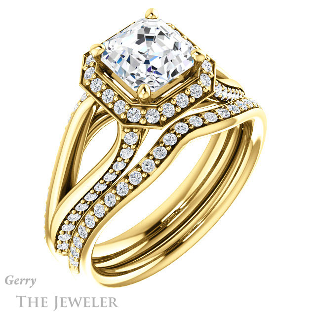 14k Yellow Gold Asscher Cut Forever One Engagement Ring Setting #GTJ1094-asscher-fo-y