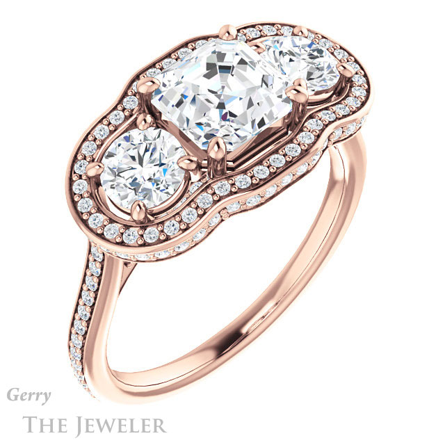 Asscher Cut Forever One Engagement Ring Setting #GTJ1095-asscher-fo-r | Gerry The Jeweler 14k Rose Gold Asscher Cut Forever One Engagement Ring Setting #GTJ1095-asscher-fo-r