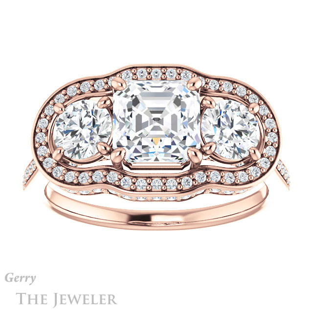Asscher Cut Forever One Engagement Ring Setting #GTJ1095-asscher-fo-r | Gerry The Jeweler 14k Rose Gold Asscher Cut Forever One Engagement Ring Setting #GTJ1095-asscher-fo-r