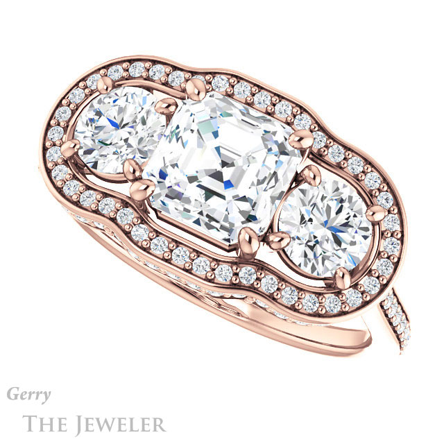 Asscher Cut Forever One Engagement Ring Setting #GTJ1095-asscher-fo-r | Gerry The Jeweler 14k Rose Gold Asscher Cut Forever One Engagement Ring Setting #GTJ1095-asscher-fo-r