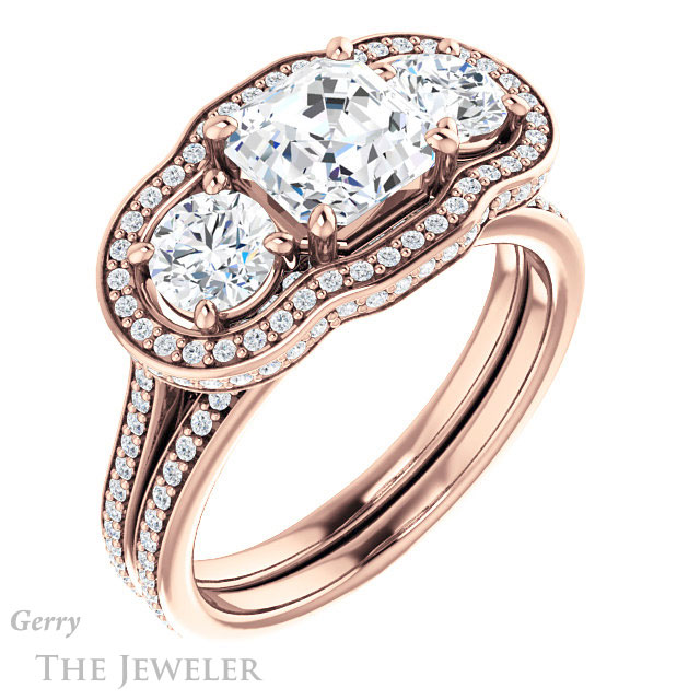 Asscher Cut Forever One Engagement Ring Setting #GTJ1095-asscher-fo-r | Gerry The Jeweler 14k Rose Gold Asscher Cut Forever One Engagement Ring Setting #GTJ1095-asscher-fo-r