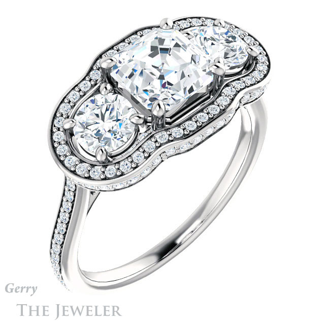 Asscher Cut Forever One Engagement Ring Setting #GTJ1095-asscher-fo-w | Gerry The Jeweler 14k White Gold Asscher Cut Forever One Engagement Ring Setting #GTJ1095-asscher-fo-w