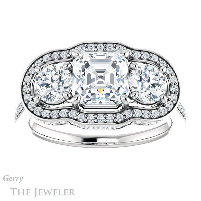Asscher Cut Forever One Engagement Ring Setting #GTJ1095-asscher-fo-w | Gerry The Jeweler 14k White Gold Asscher Cut Forever One Engagement Ring Setting #GTJ1095-asscher-fo-w