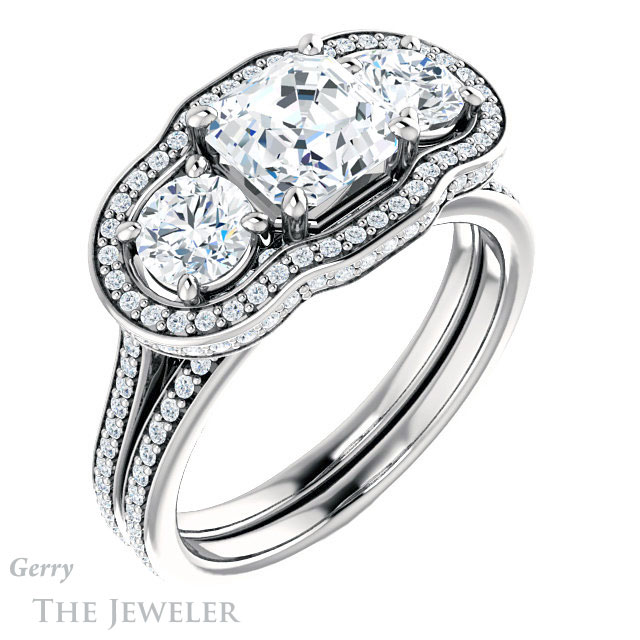 Asscher Cut Forever One Engagement Ring Setting #GTJ1095-asscher-fo-w | Gerry The Jeweler 14k White Gold Asscher Cut Forever One Engagement Ring Setting #GTJ1095-asscher-fo-w