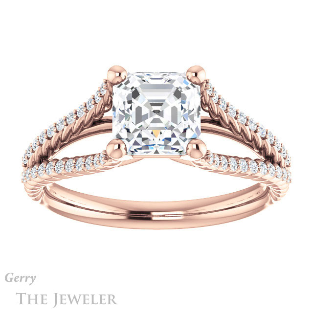 14k Rose Gold Asscher Cut Forever One Engagement Ring Setting #GTJ1096-asscher-fo-r