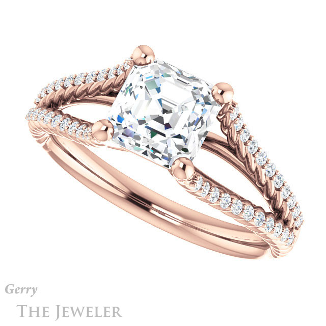 14k Rose Gold Asscher Cut Forever One Engagement Ring Setting #GTJ1096-asscher-fo-r 5 14k Rose Gold Asscher Cut Forever One Engagement Ring Setting #GTJ1096-asscher-fo-r