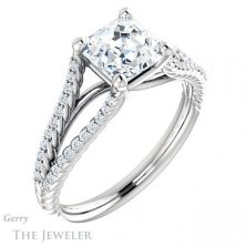 14k White Gold Asscher Cut Forever One Engagement Ring Setting #GTJ1096-asscher-fo-w
