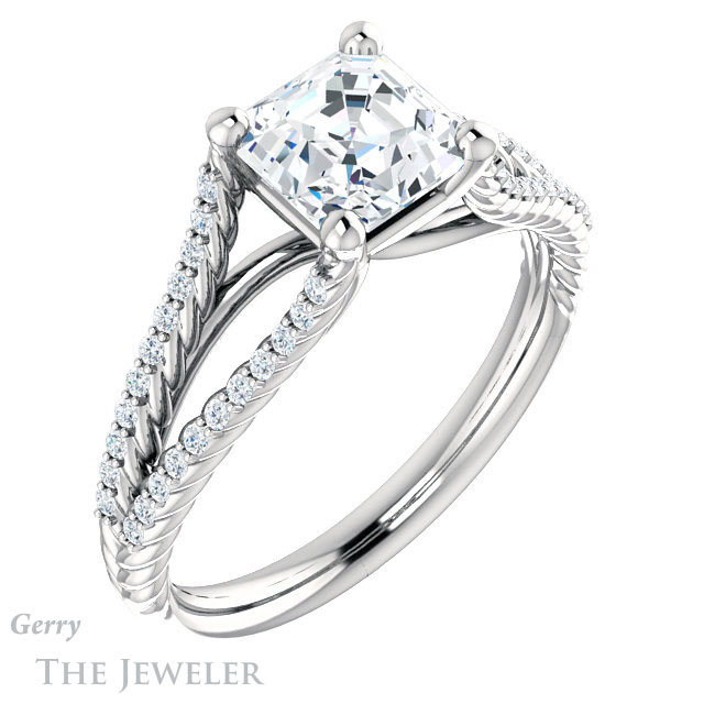 14k White Gold Asscher Cut Forever One Engagement Ring Setting #GTJ1096-asscher-fo-w