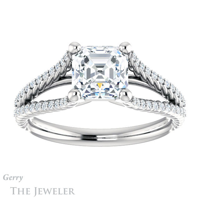 14k White Gold Asscher Cut Forever One Engagement Ring Setting #GTJ1096-asscher-fo-w