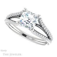 14k White Gold Asscher Cut Forever One Engagement Ring Setting #GTJ1096-asscher-fo-w