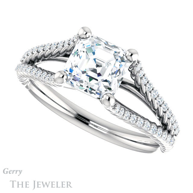 14k White Gold Asscher Cut Forever One Engagement Ring Setting #GTJ1096-asscher-fo-w