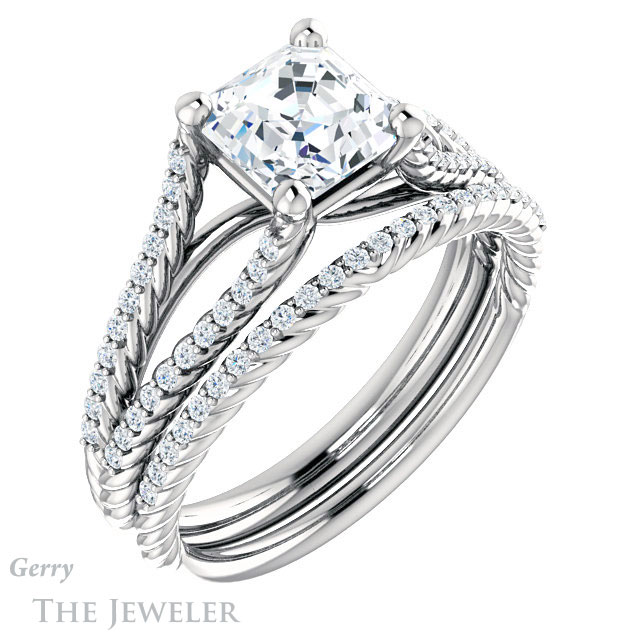 14k White Gold Asscher Cut Forever One Engagement Ring Setting #GTJ1096-asscher-fo-w