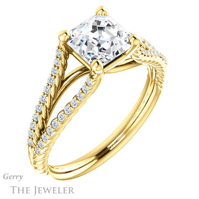 14k Yellow Gold Asscher Cut Forever One Engagement Ring Setting #GTJ1096-asscher-fo-y