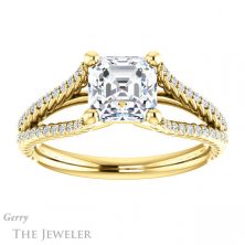 14k Yellow Gold Asscher Cut Forever One Engagement Ring Setting #GTJ1096-asscher-fo-y