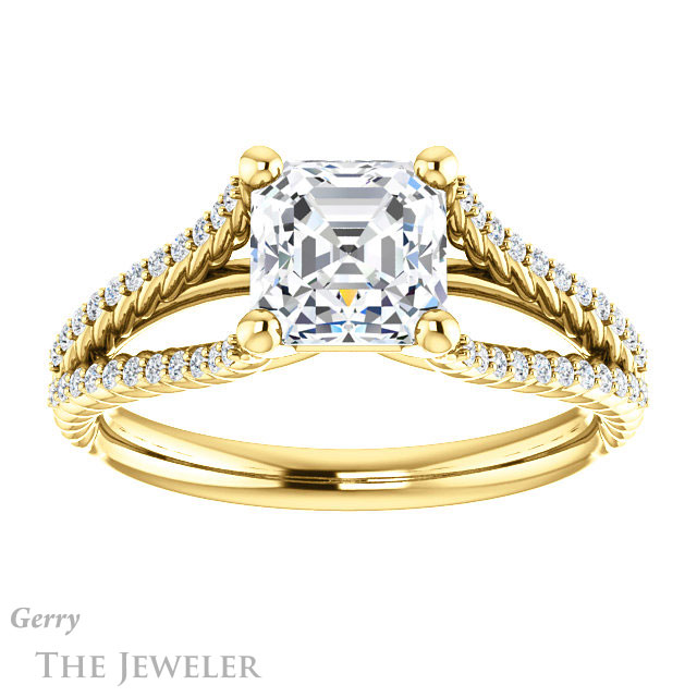 14k Yellow Gold Asscher Cut Forever One Engagement Ring Setting #GTJ1096-asscher-fo-y