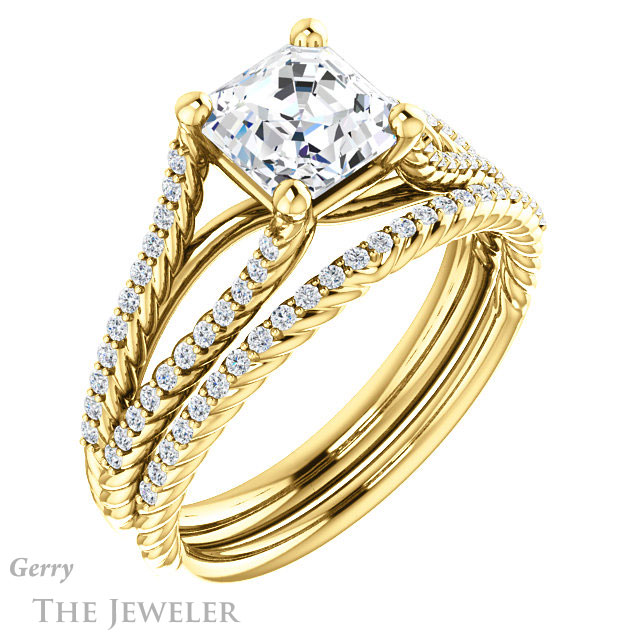 14k Yellow Gold Asscher Cut Forever One Engagement Ring Setting #GTJ1096-asscher-fo-y