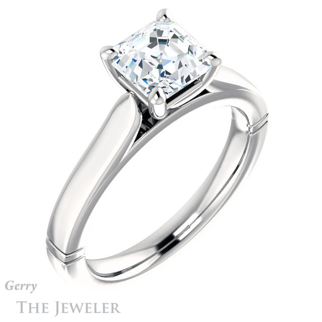 14k White Gold Asscher Cut Forever One Engagement Ring Setting #GTJ1097-asscher-fo-w