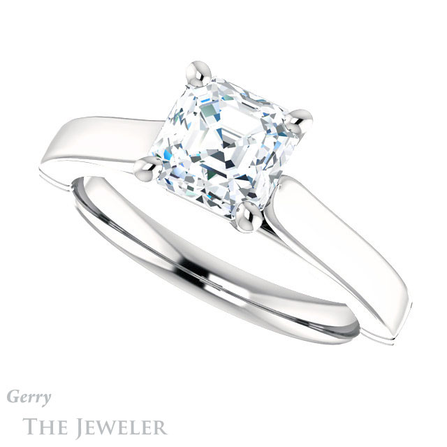 14k White Gold Asscher Cut Forever One Engagement Ring Setting #GTJ1097-asscher-fo-w