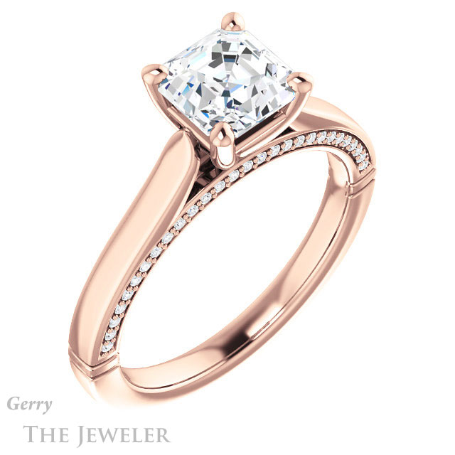 14k Rose Gold Asscher Cut Forever One Engagement Ring Setting #GTJ1099-asscher-fo-r