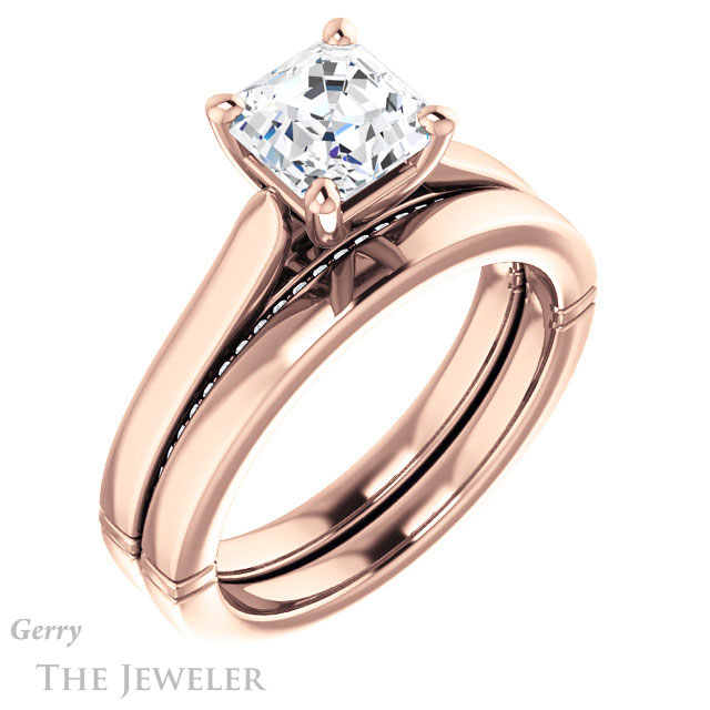 14k Rose Gold Asscher Cut Forever One Engagement Ring Setting #GTJ1099-asscher-fo-r