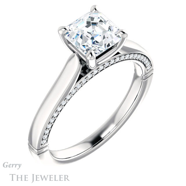 14k White Gold Asscher Cut Forever One Engagement Ring Setting #GTJ1099-asscher-fo-w 4 14k White Gold Asscher Cut Forever One Engagement Ring Setting #GTJ1099-asscher-fo-w