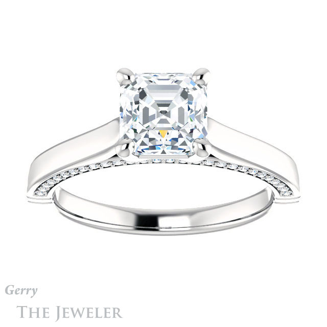 14k White Gold Asscher Cut Forever One Engagement Ring Setting #GTJ1099-asscher-fo-w