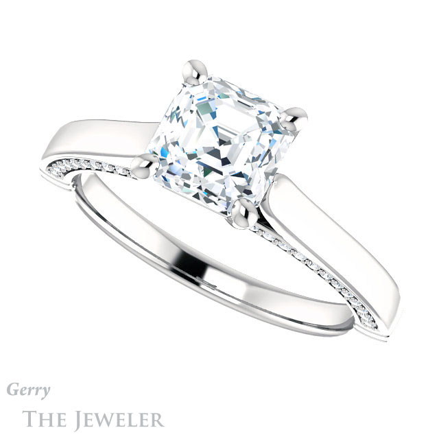 14k White Gold Asscher Cut Forever One Engagement Ring Setting #GTJ1099-asscher-fo-w 5 14k White Gold Asscher Cut Forever One Engagement Ring Setting #GTJ1099-asscher-fo-w
