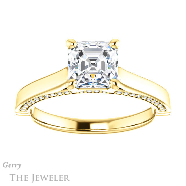 14k Yellow Gold Asscher Cut Forever One Engagement Ring Setting #GTJ1099-asscher-fo-y