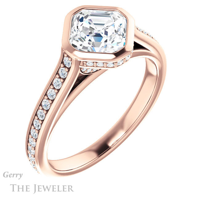 14k Rose Gold Asscher Cut Forever One Engagement Ring Setting #GTJ1100-asscher-fo-r
