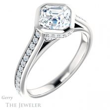 14k White Gold Asscher Cut Forever One Engagement Ring Setting #GTJ1100-asscher-fo-w 4 14k White Gold Asscher Cut Forever One Engagement Ring Setting #GTJ1100-asscher-fo-w