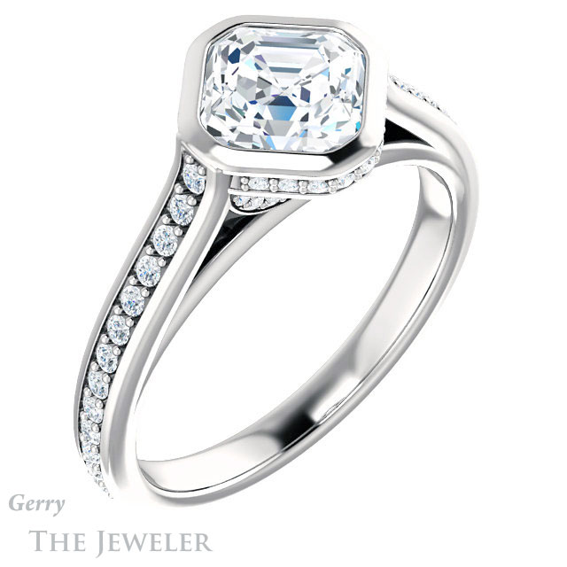 14k White Gold Asscher Cut Forever One Engagement Ring Setting #GTJ1100-asscher-fo-w 4 14k White Gold Asscher Cut Forever One Engagement Ring Setting #GTJ1100-asscher-fo-w