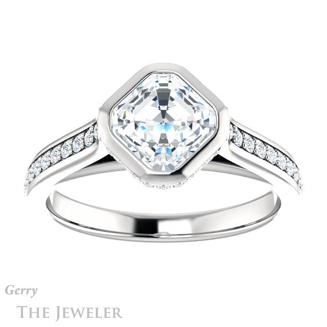 14k White Gold Asscher Cut Forever One Engagement Ring Setting #GTJ1100-asscher-fo-w 1 14k White Gold Asscher Cut Forever One Engagement Ring Setting #GTJ1100-asscher-fo-w