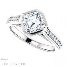 14k White Gold Asscher Cut Forever One Engagement Ring Setting #GTJ1100-asscher-fo-w 5 14k White Gold Asscher Cut Forever One Engagement Ring Setting #GTJ1100-asscher-fo-w