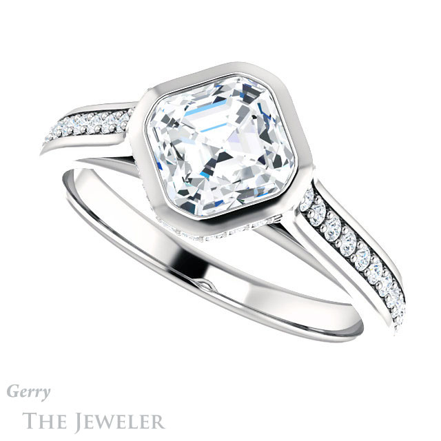 14k White Gold Asscher Cut Forever One Engagement Ring Setting #GTJ1100-asscher-fo-w 5 14k White Gold Asscher Cut Forever One Engagement Ring Setting #GTJ1100-asscher-fo-w