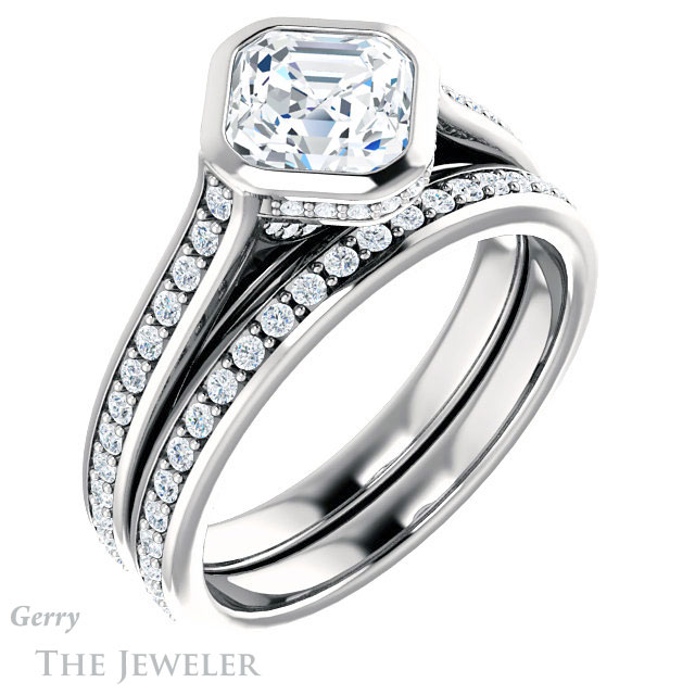 14k White Gold Asscher Cut Forever One Engagement Ring Setting #GTJ1100-asscher-fo-w 6 14k White Gold Asscher Cut Forever One Engagement Ring Setting #GTJ1100-asscher-fo-w