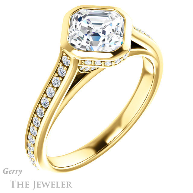 14k Yellow Gold Asscher Cut Forever One Engagement Ring Setting #GTJ1100-asscher-fo-y 4 14k Yellow Gold Asscher Cut Forever One Engagement Ring Setting #GTJ1100-asscher-fo-y