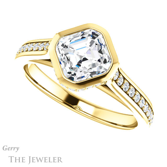 14k Yellow Gold Asscher Cut Forever One Engagement Ring Setting #GTJ1100-asscher-fo-y 5 14k Yellow Gold Asscher Cut Forever One Engagement Ring Setting #GTJ1100-asscher-fo-y
