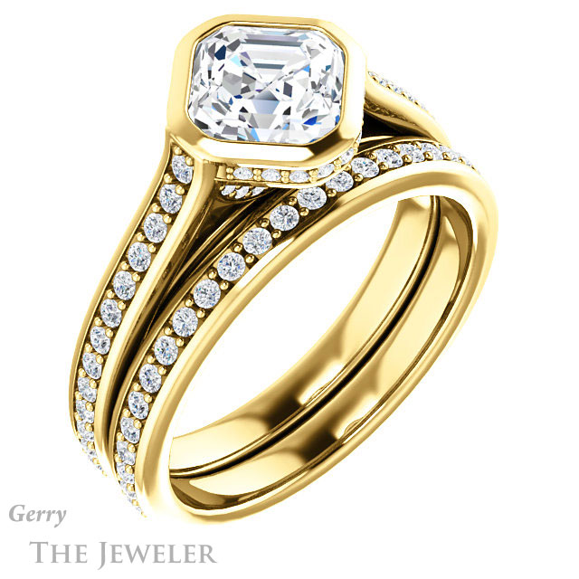 14k Yellow Gold Asscher Cut Forever One Engagement Ring Setting #GTJ1100-asscher-fo-y 6 14k Yellow Gold Asscher Cut Forever One Engagement Ring Setting #GTJ1100-asscher-fo-y
