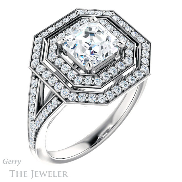 Asscher Cut Forever One Engagement Ring Setting #GTJ1101-asscher-fo-w | Gerry The Jeweler 14k White Gold Asscher Cut Forever One Engagement Ring Setting #GTJ1101-asscher-fo-w