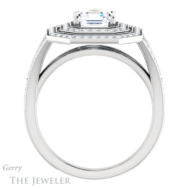Asscher Cut Forever One Engagement Ring Setting #GTJ1101-asscher-fo-w | Gerry The Jeweler 14k White Gold Asscher Cut Forever One Engagement Ring Setting #GTJ1101-asscher-fo-w