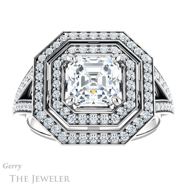 Asscher Cut Forever One Engagement Ring Setting #GTJ1101-asscher-fo-w | Gerry The Jeweler 14k White Gold Asscher Cut Forever One Engagement Ring Setting #GTJ1101-asscher-fo-w