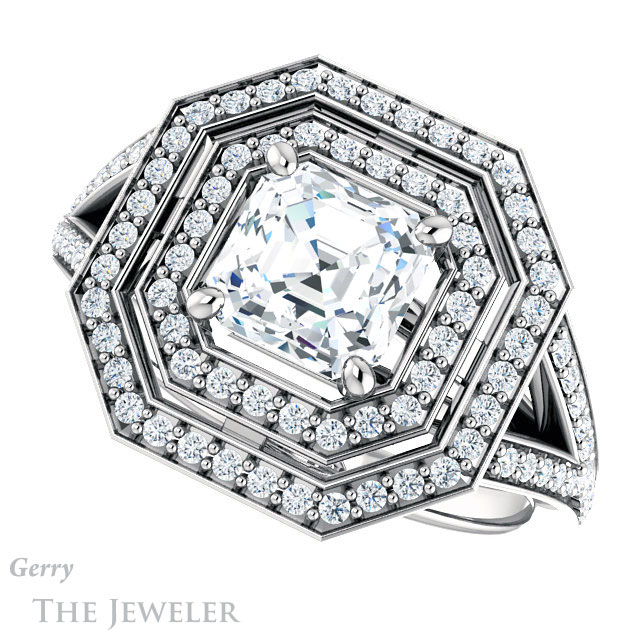 Asscher Cut Forever One Engagement Ring Setting #GTJ1101-asscher-fo-w | Gerry The Jeweler 14k White Gold Asscher Cut Forever One Engagement Ring Setting #GTJ1101-asscher-fo-w